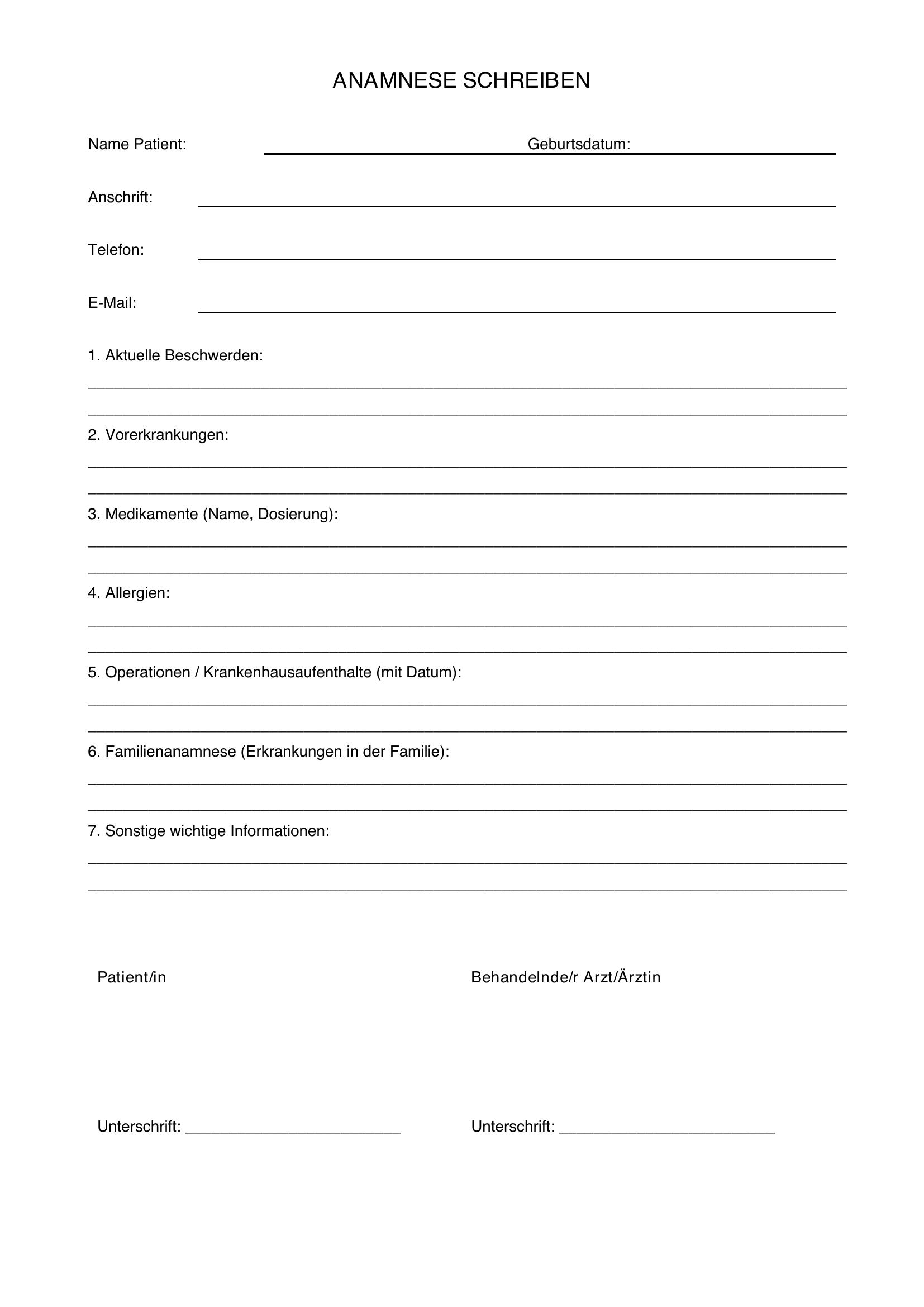 Anamnese Schreiben Beispiel