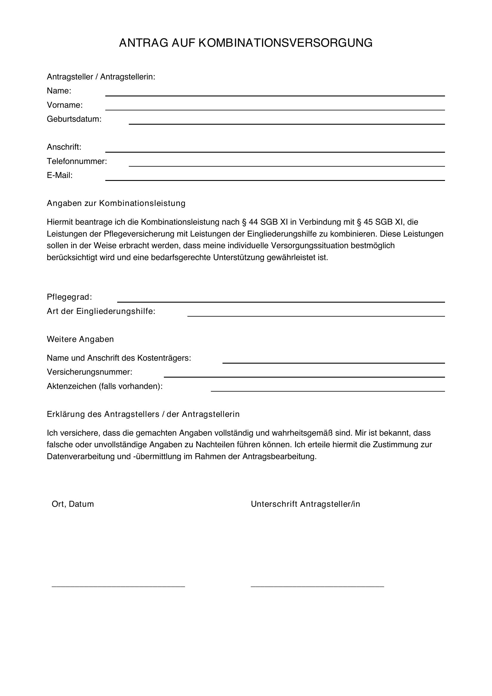 Antrag Auf Kombinationsleistung Muster
