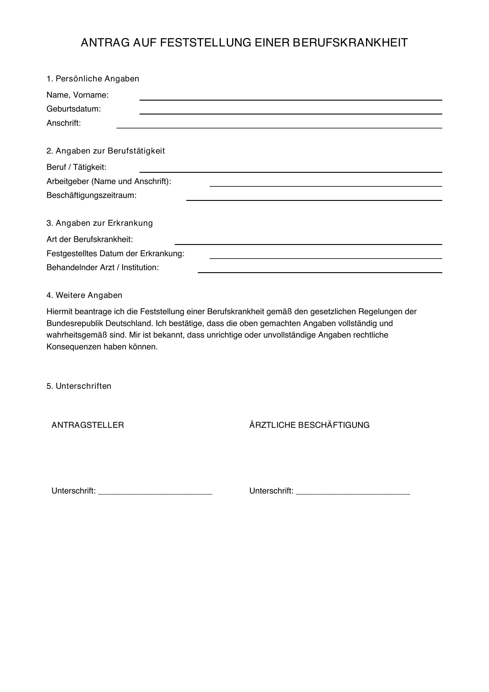 Antrag Berufskrankheit Formular
