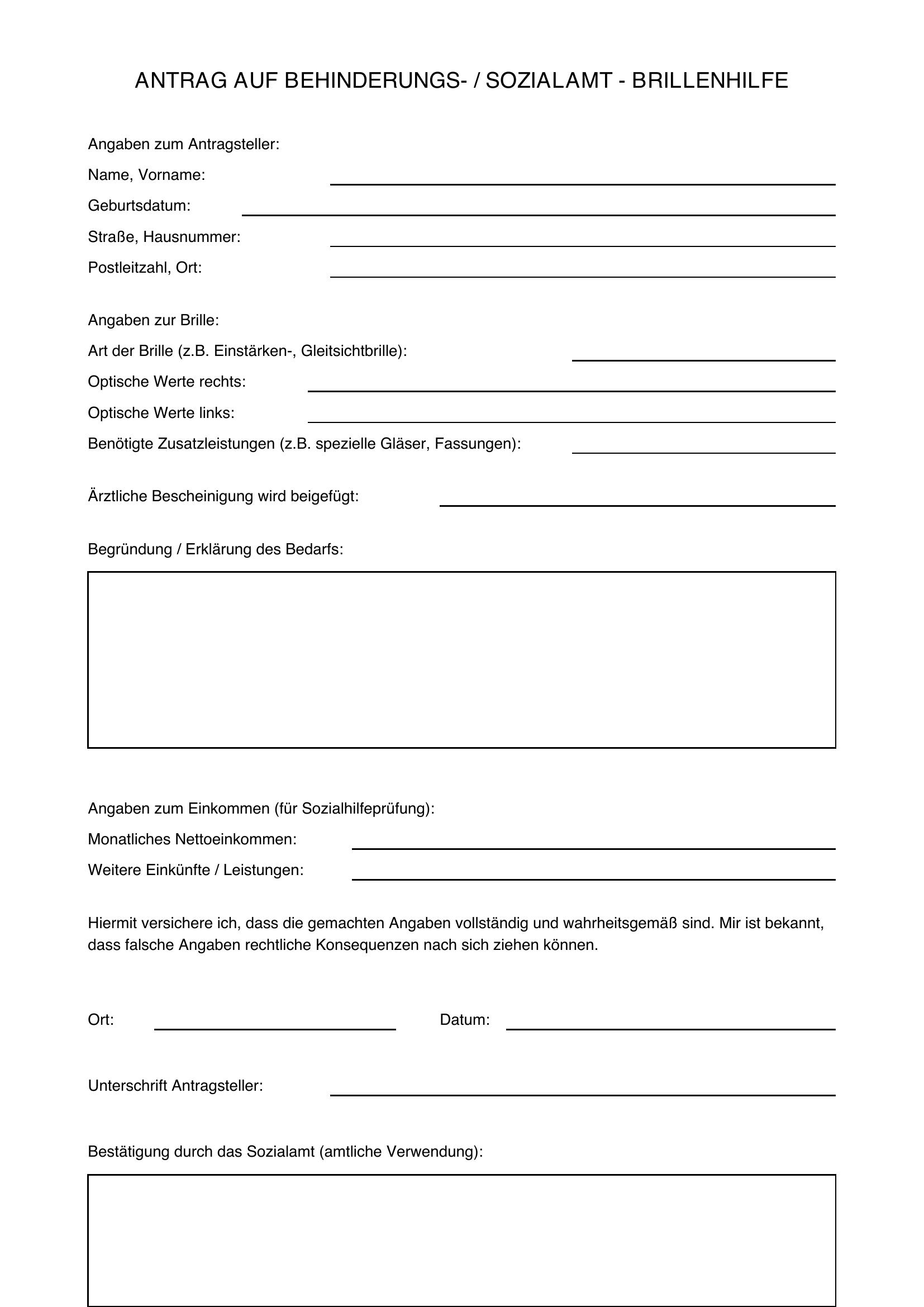 Antrag Brille Sozialamt Muster