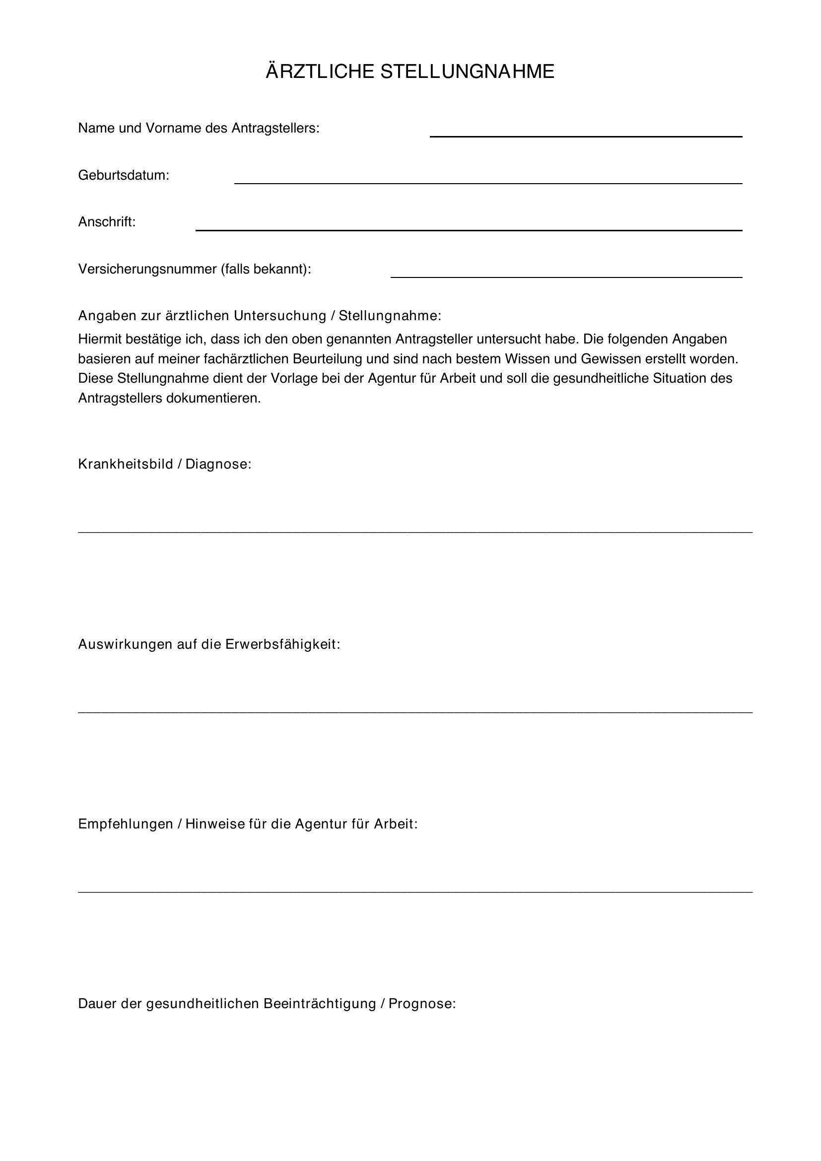 Vordruck Ärztliche Stellungnahme Agentur Für Arbeit