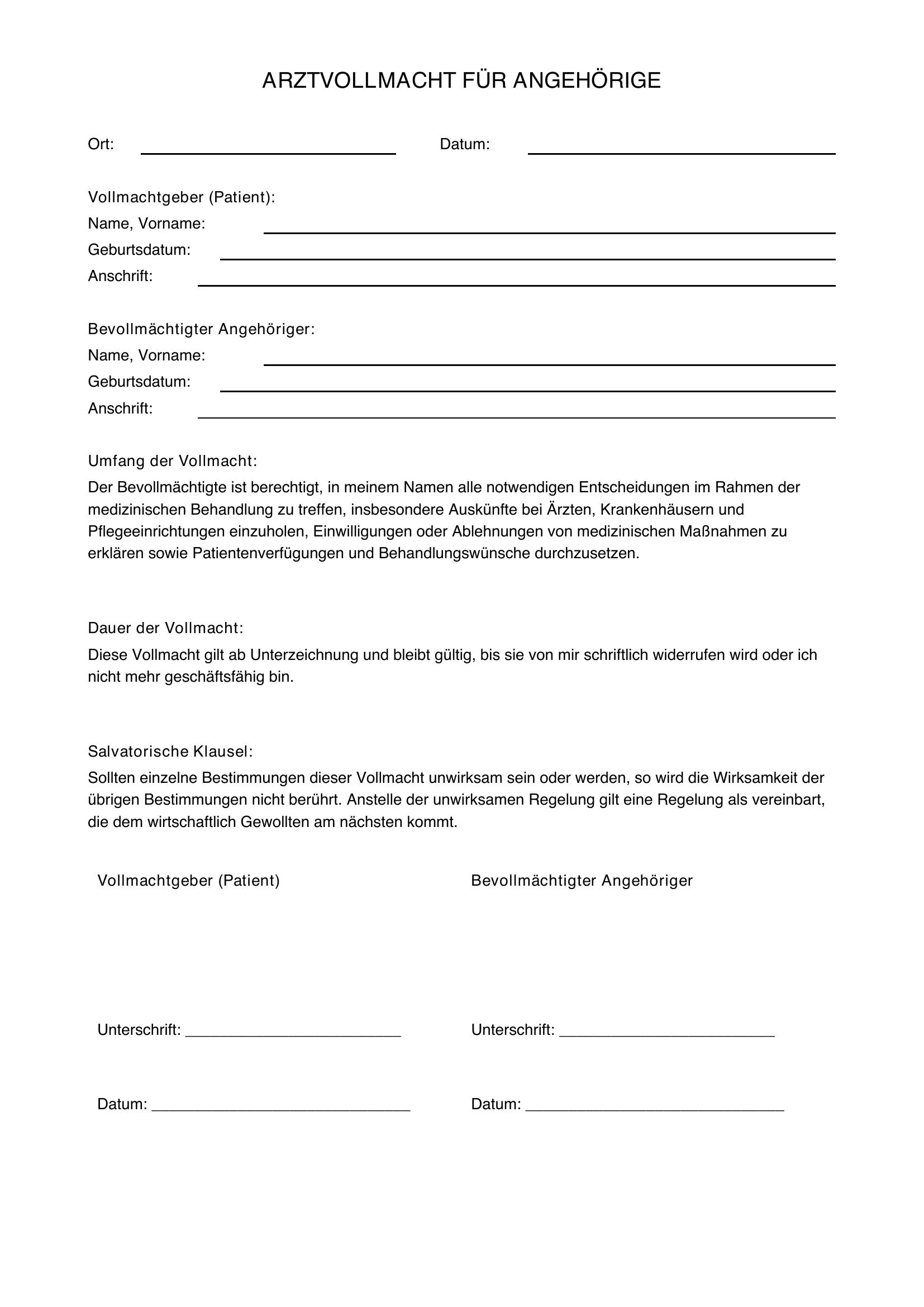 Arztvollmacht Für Angehörige