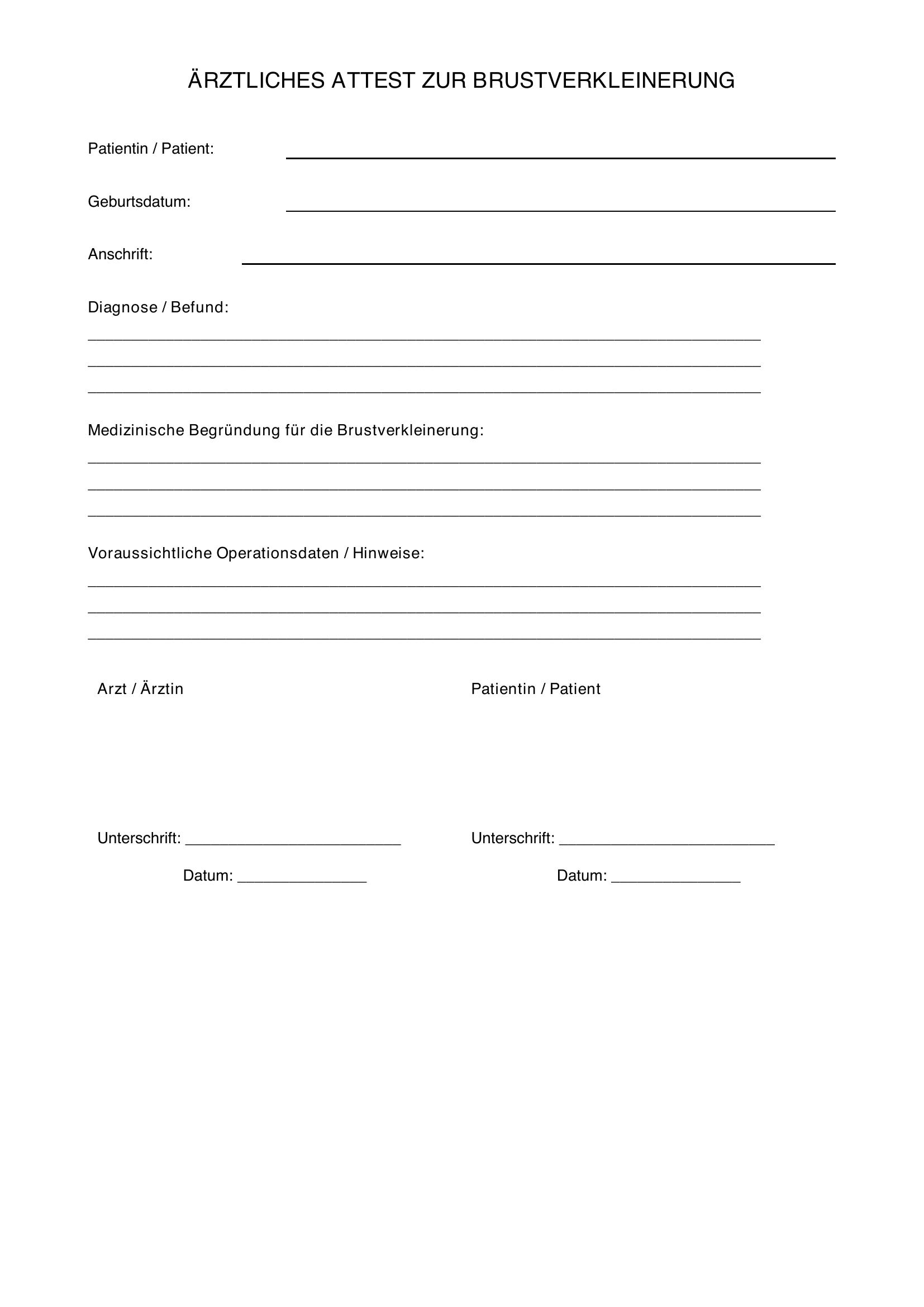 Attest Brustverkleinerung Muster
