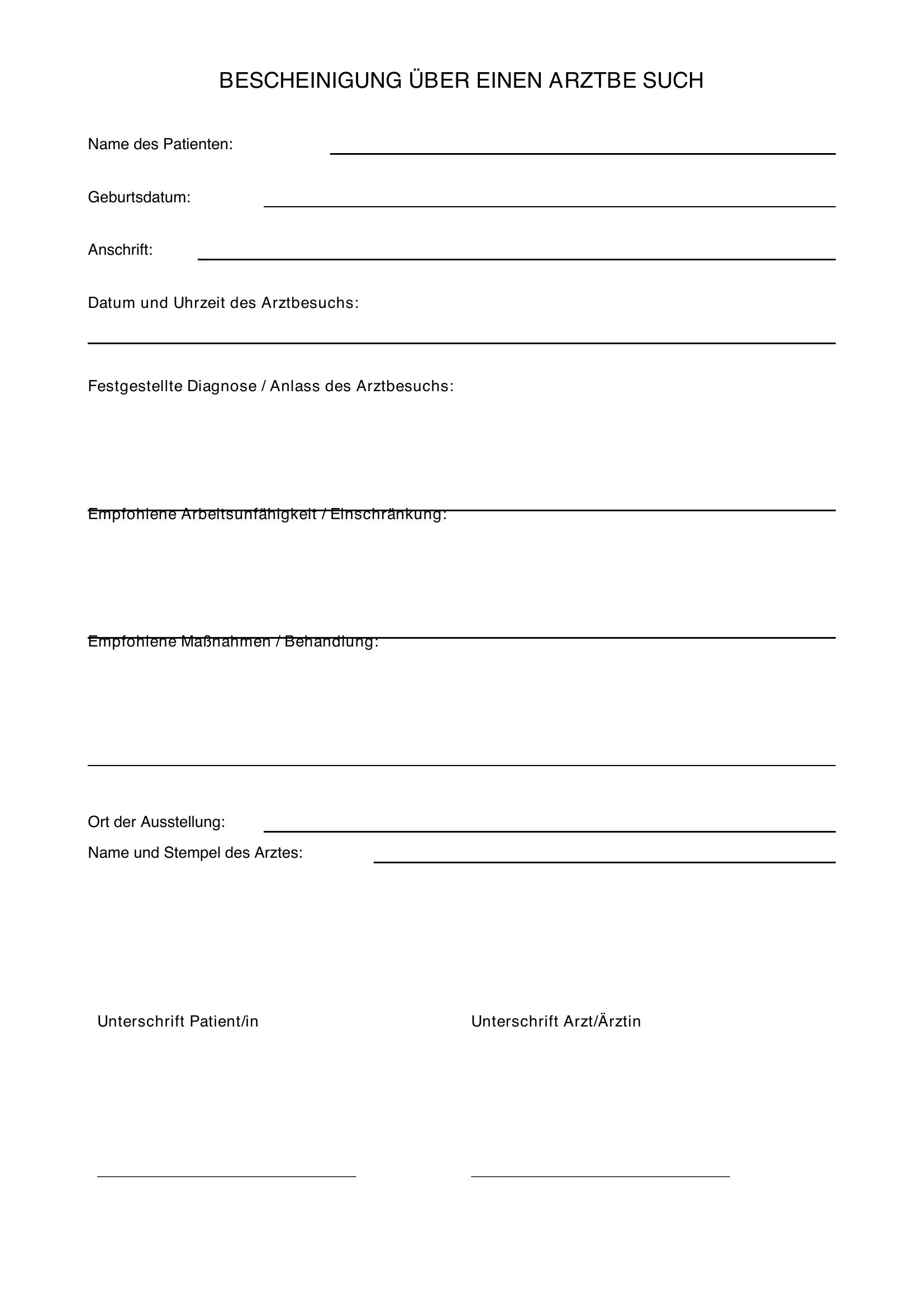 Bescheinigung Arztbesuch Vorlage