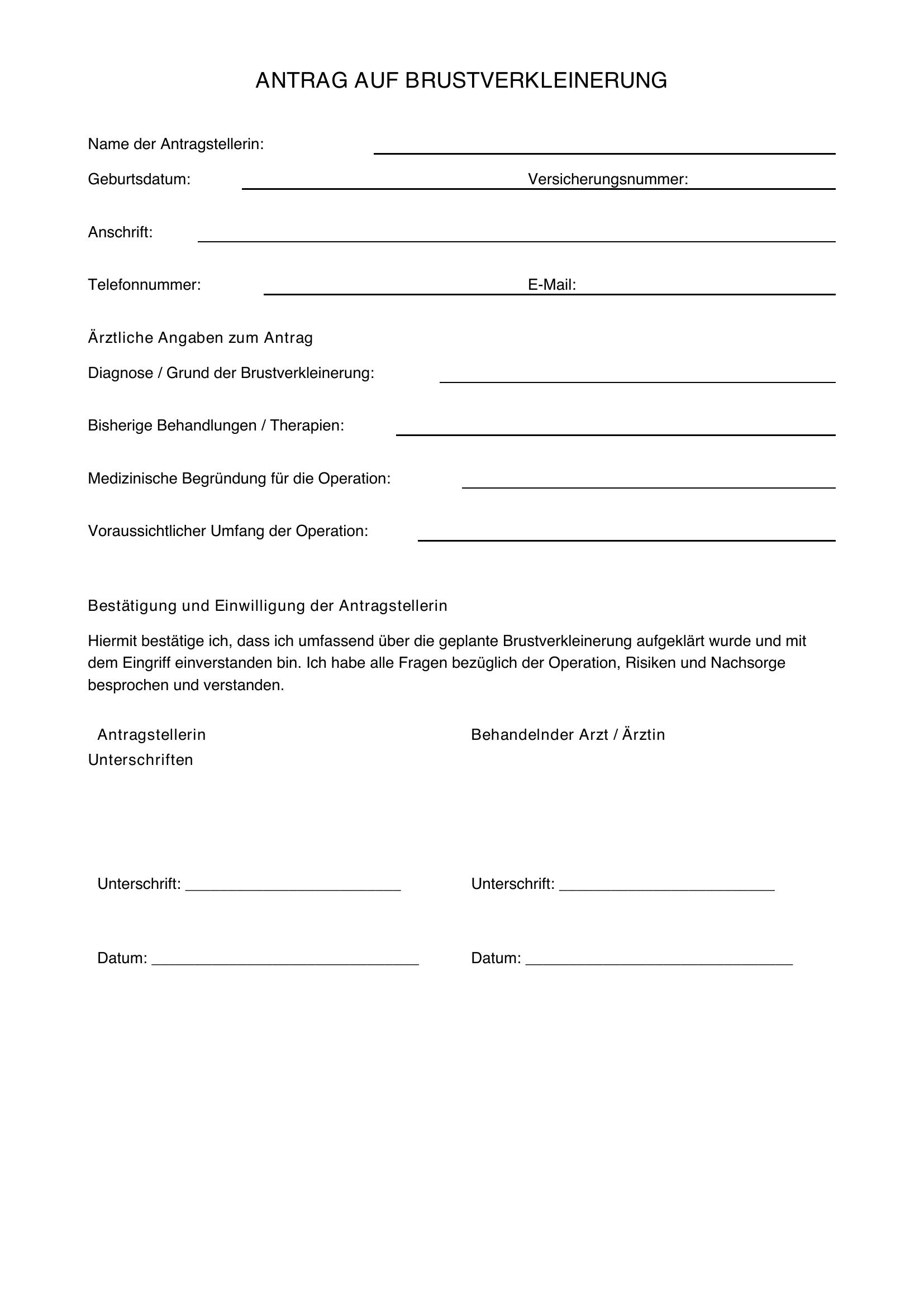 Brustverkleinerung Antrag Muster