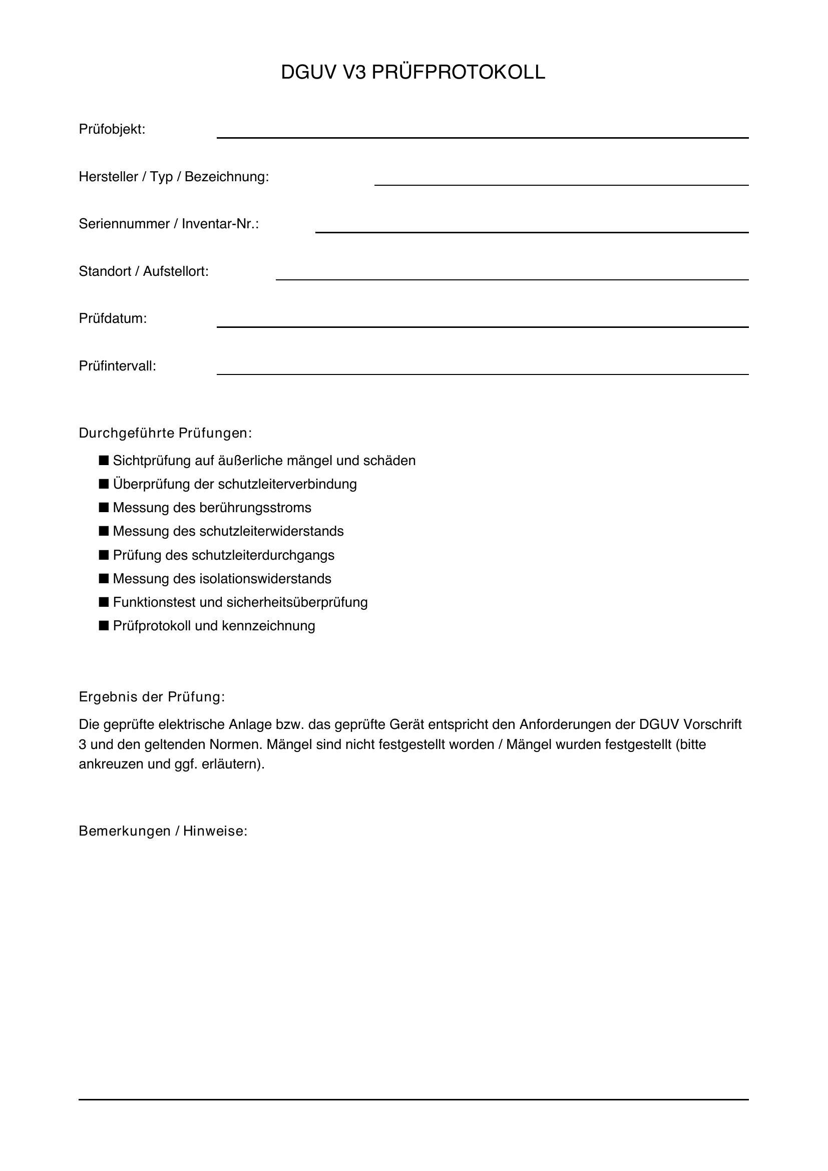 Dguv V3 Prüfprotokoll Download
