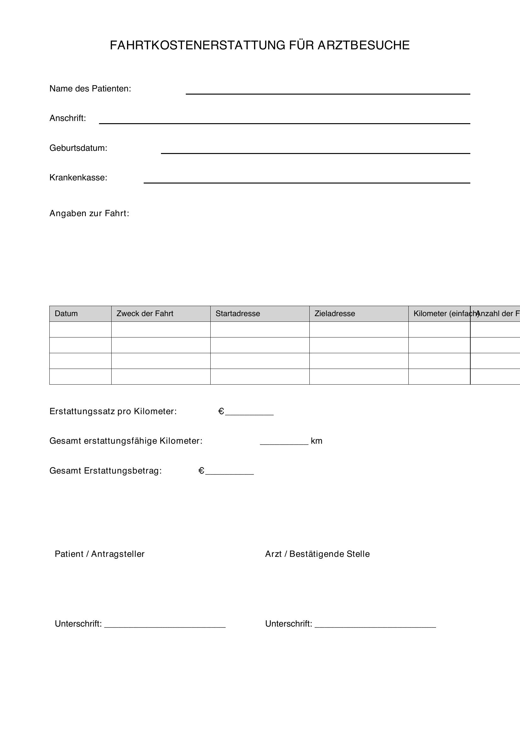 Fahrtkosten Zum Arzt Vordruck