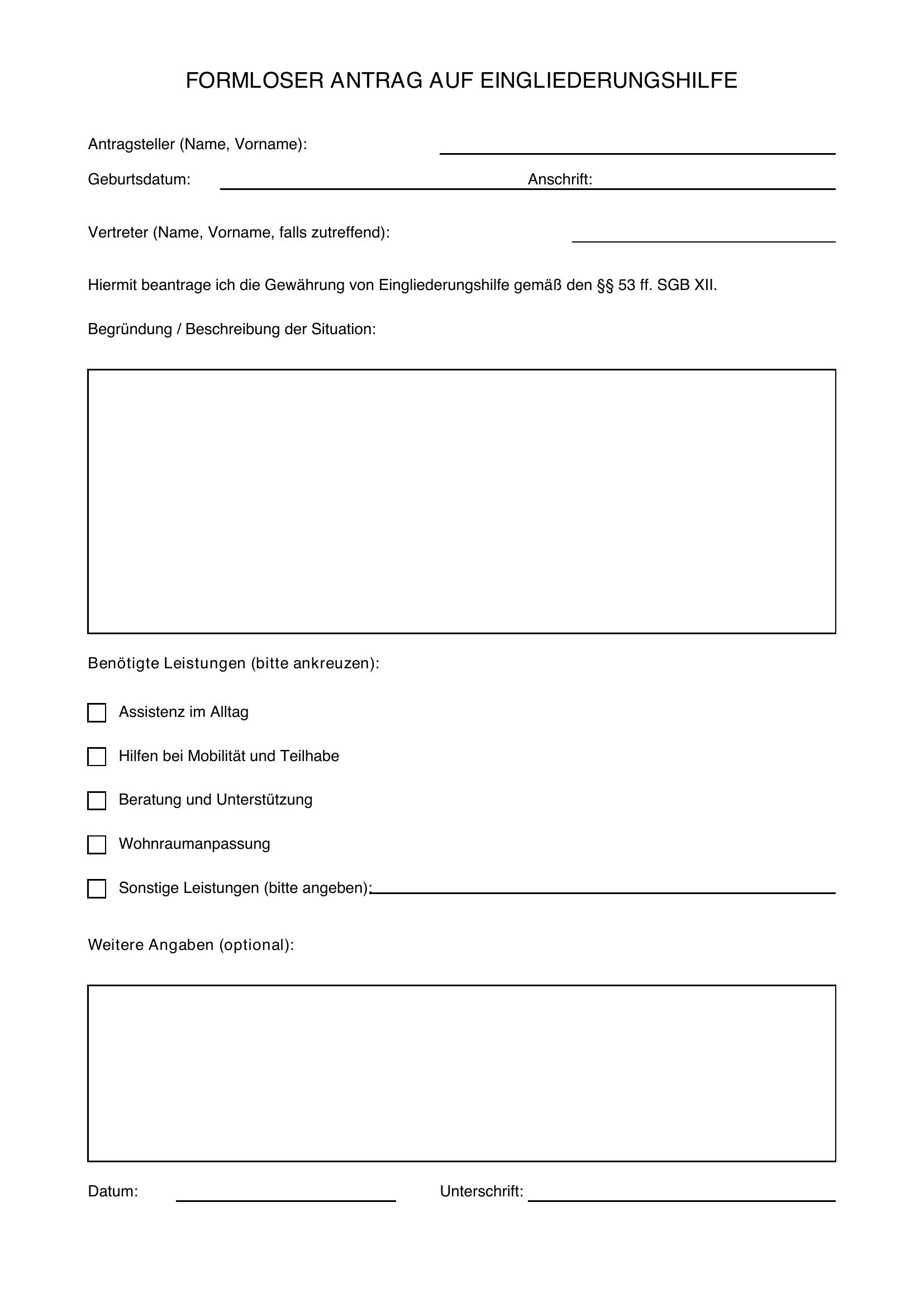 Formloser Antrag Auf Eingliederungshilfe Muster
