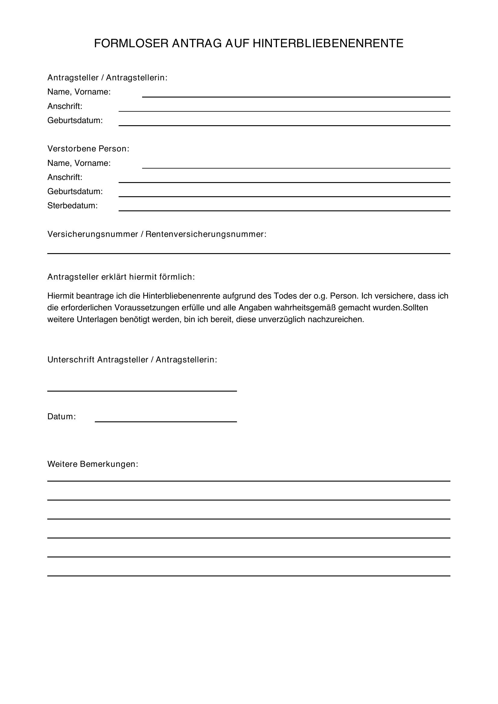 Formloser Antrag Auf Hinterbliebenenrente