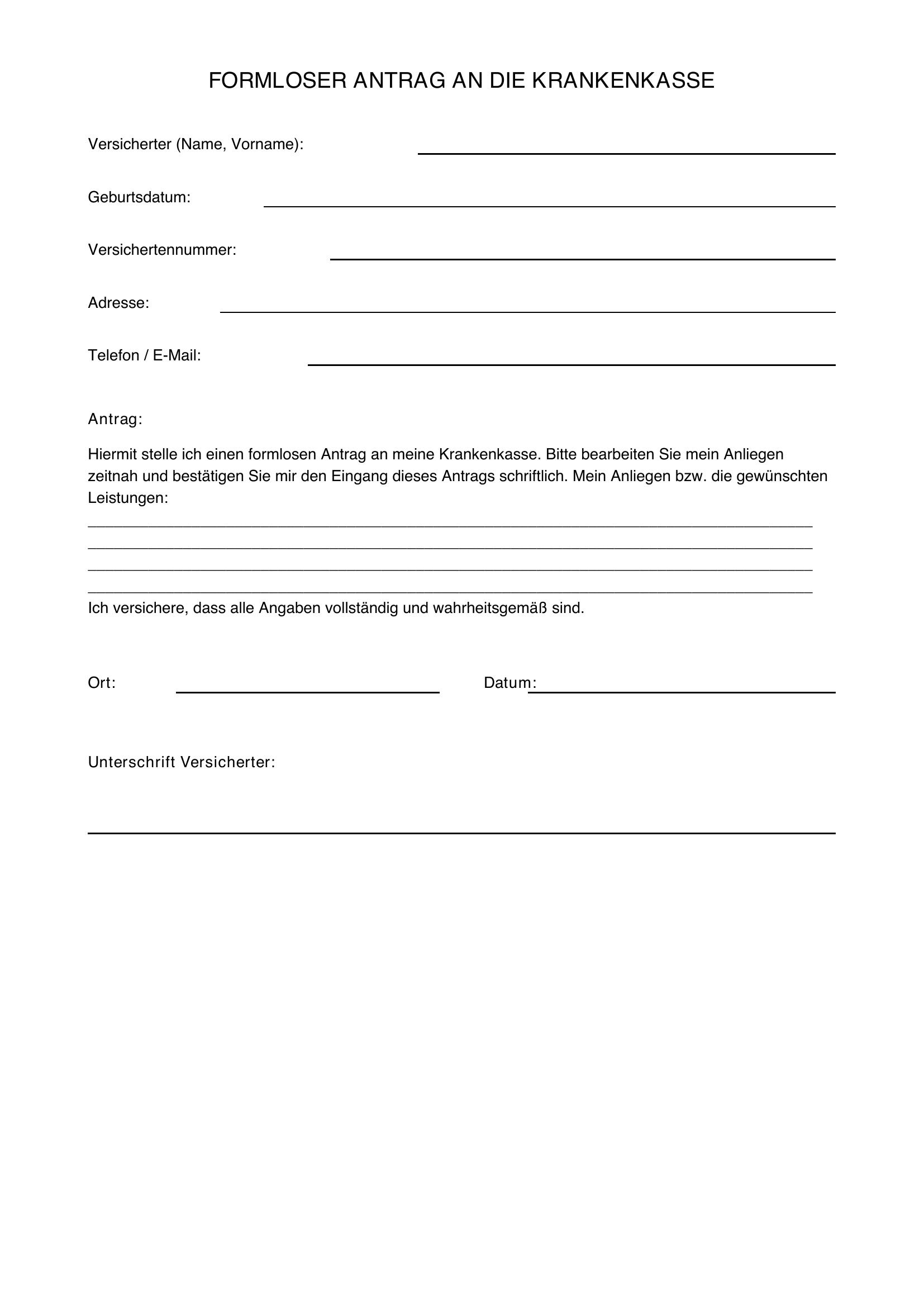 Formloser Antrag Krankenkasse Muster