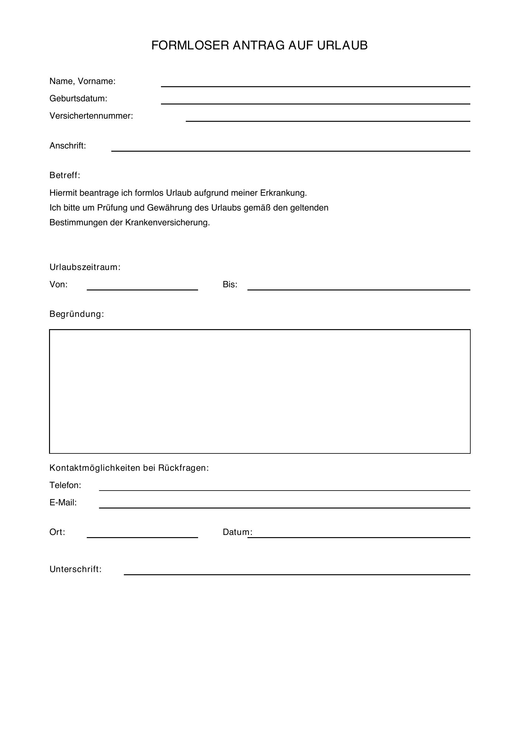 Formloser Antrag Krankenkasse Urlaub