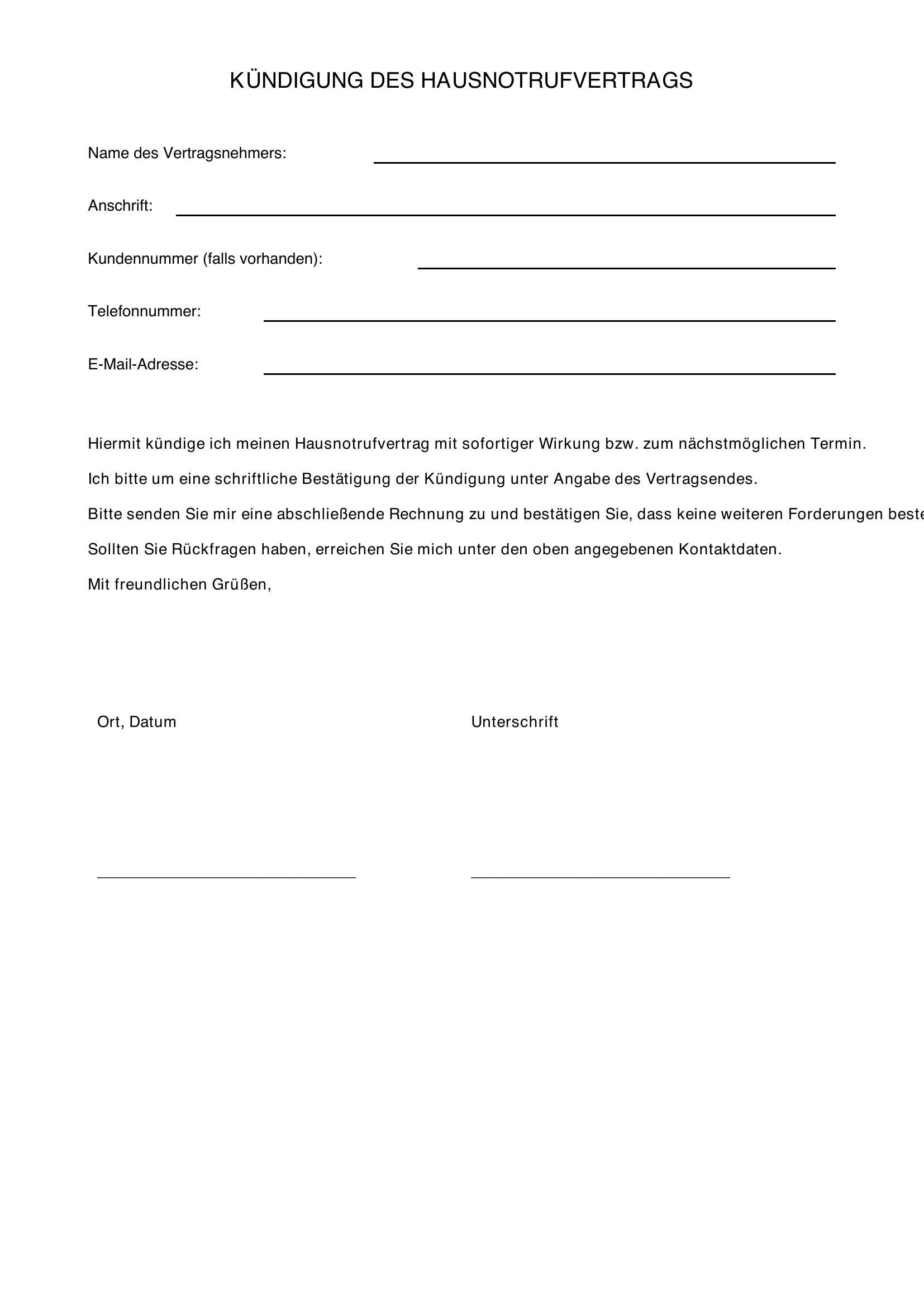Hausnotruf Kündigen Vorlage