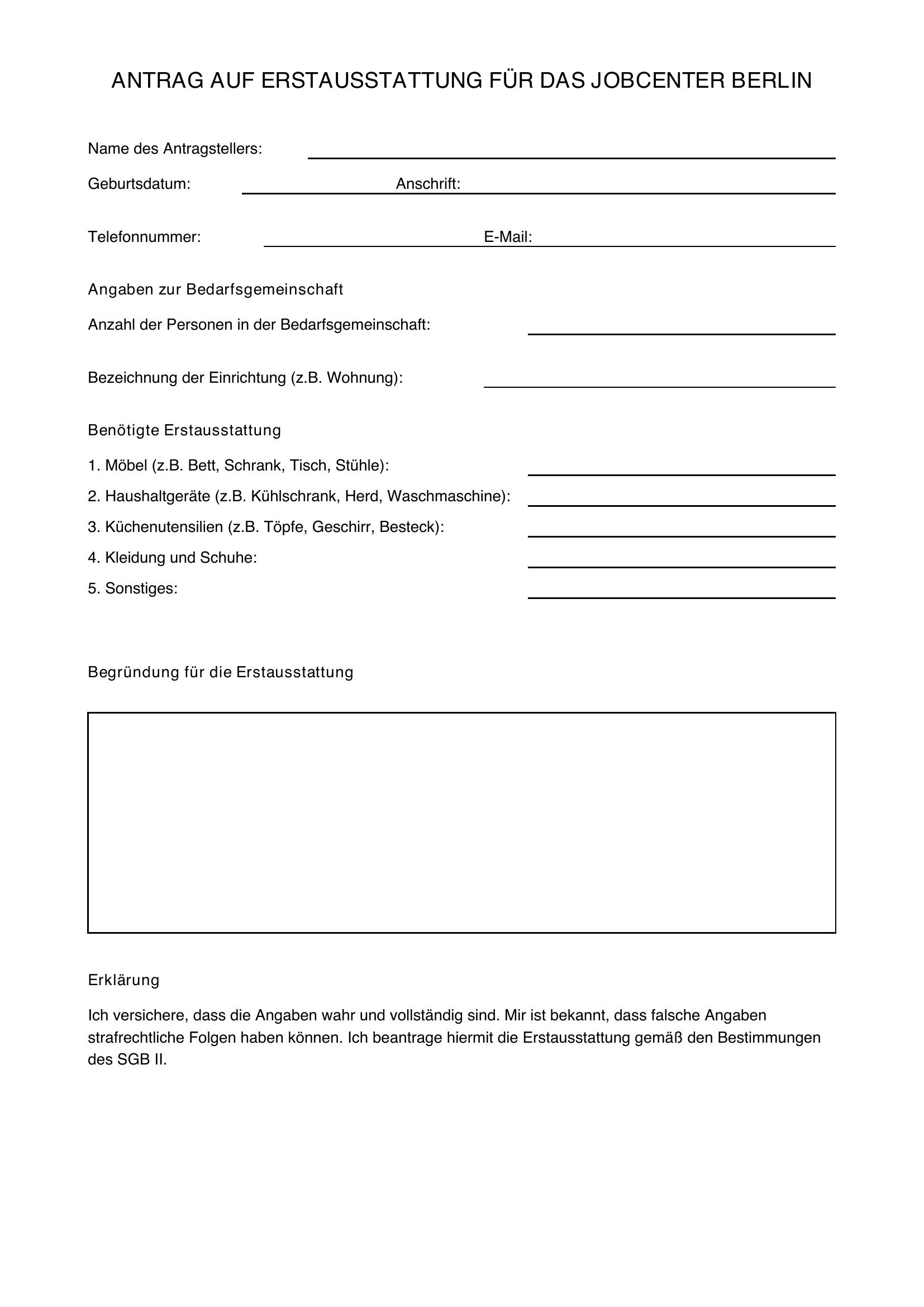 Jobcenter Erstausstattung Antrag Berlin