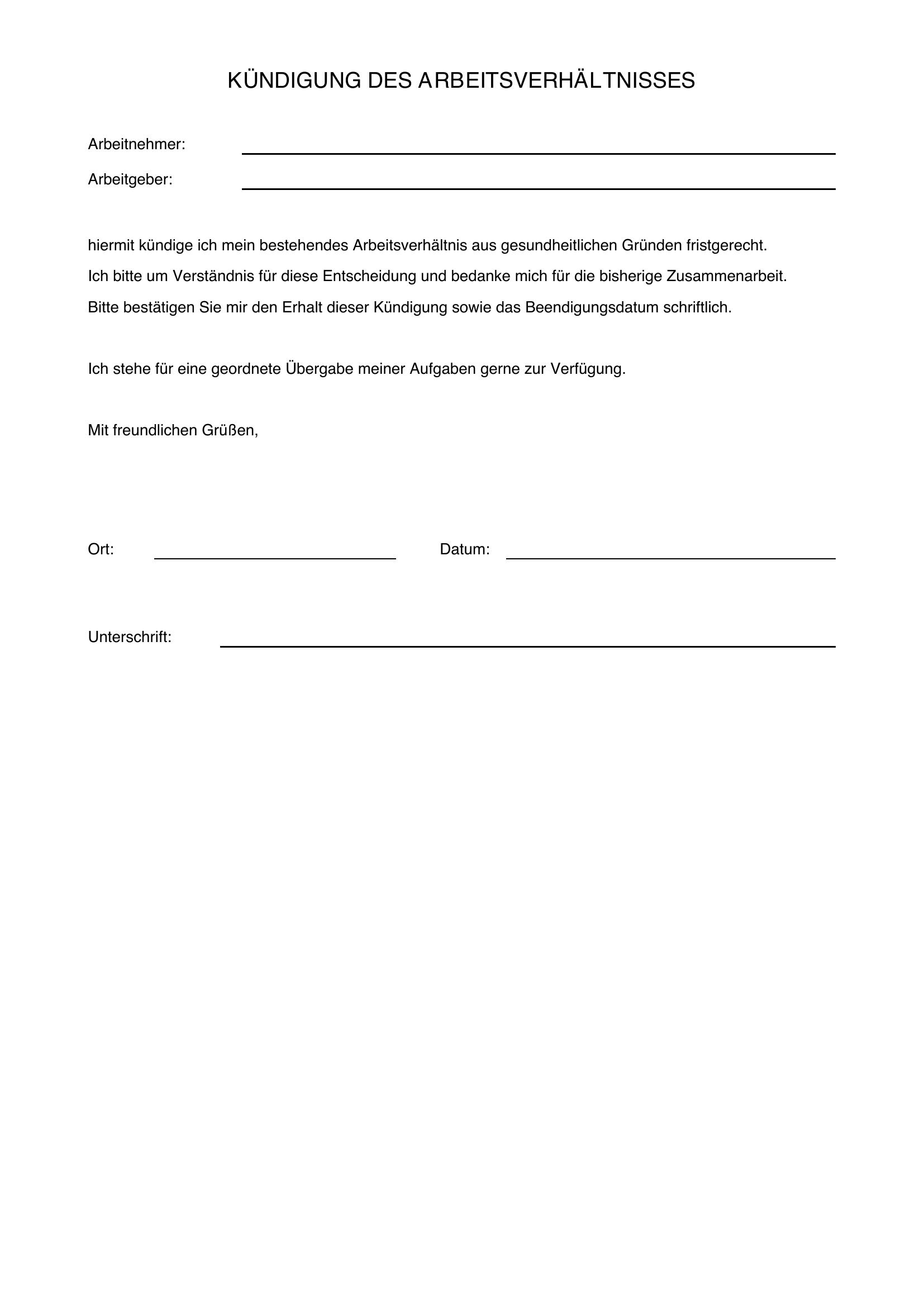 Kündigung Aus Gesundheitlichen Gründen Vorlage