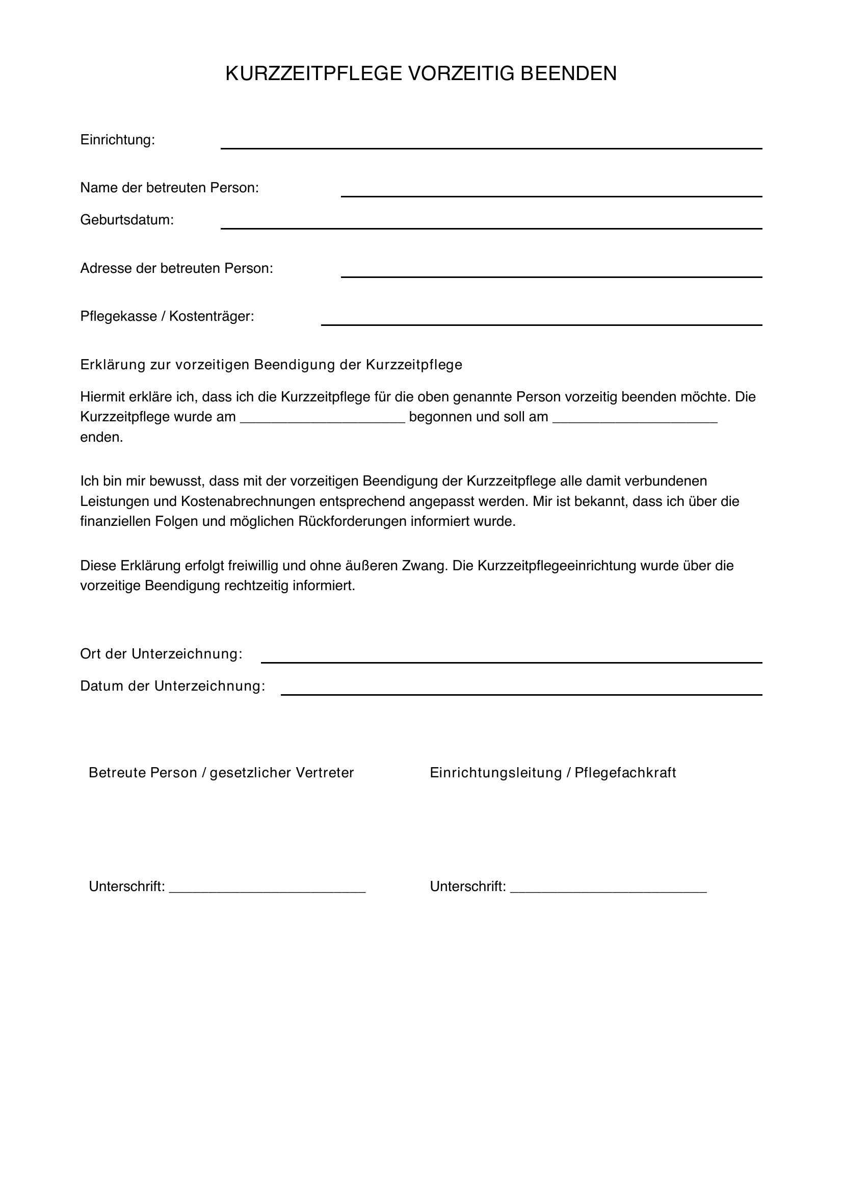 Kurzzeitpflege Vorzeitig Beenden