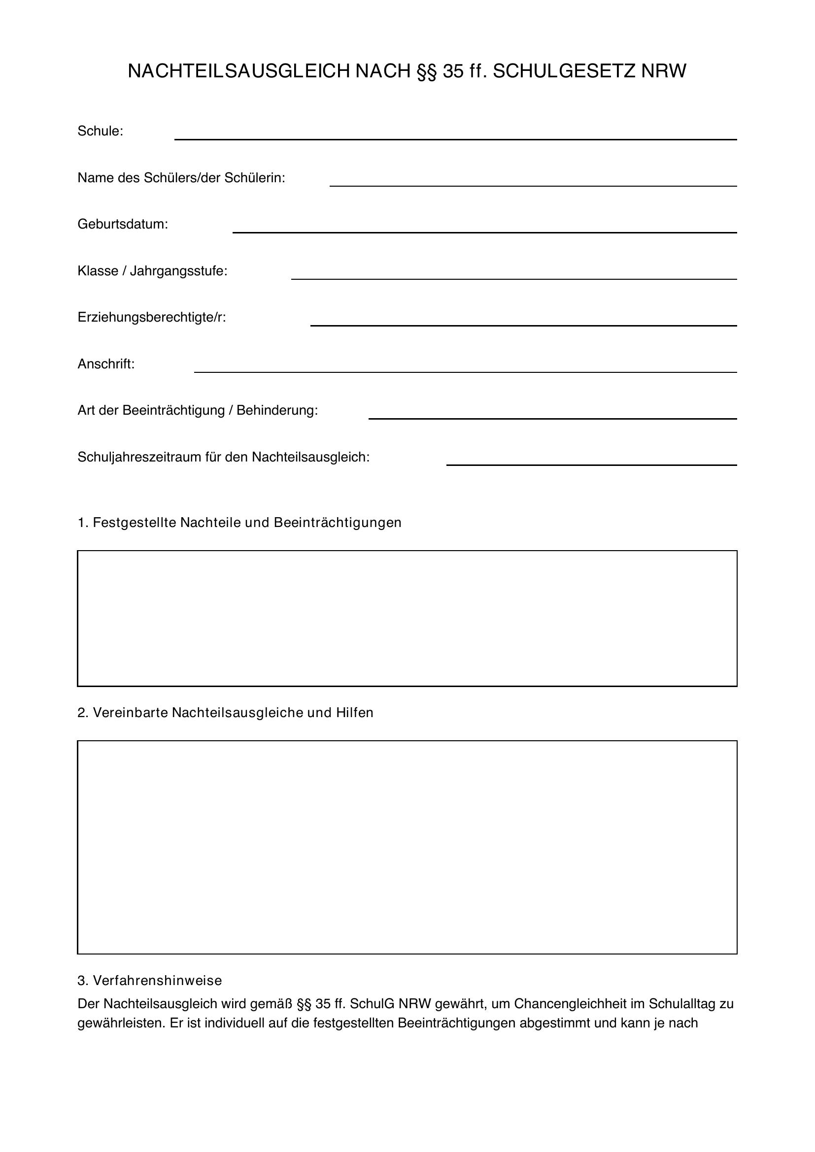 Nachteilsausgleich Nrw Vorlage