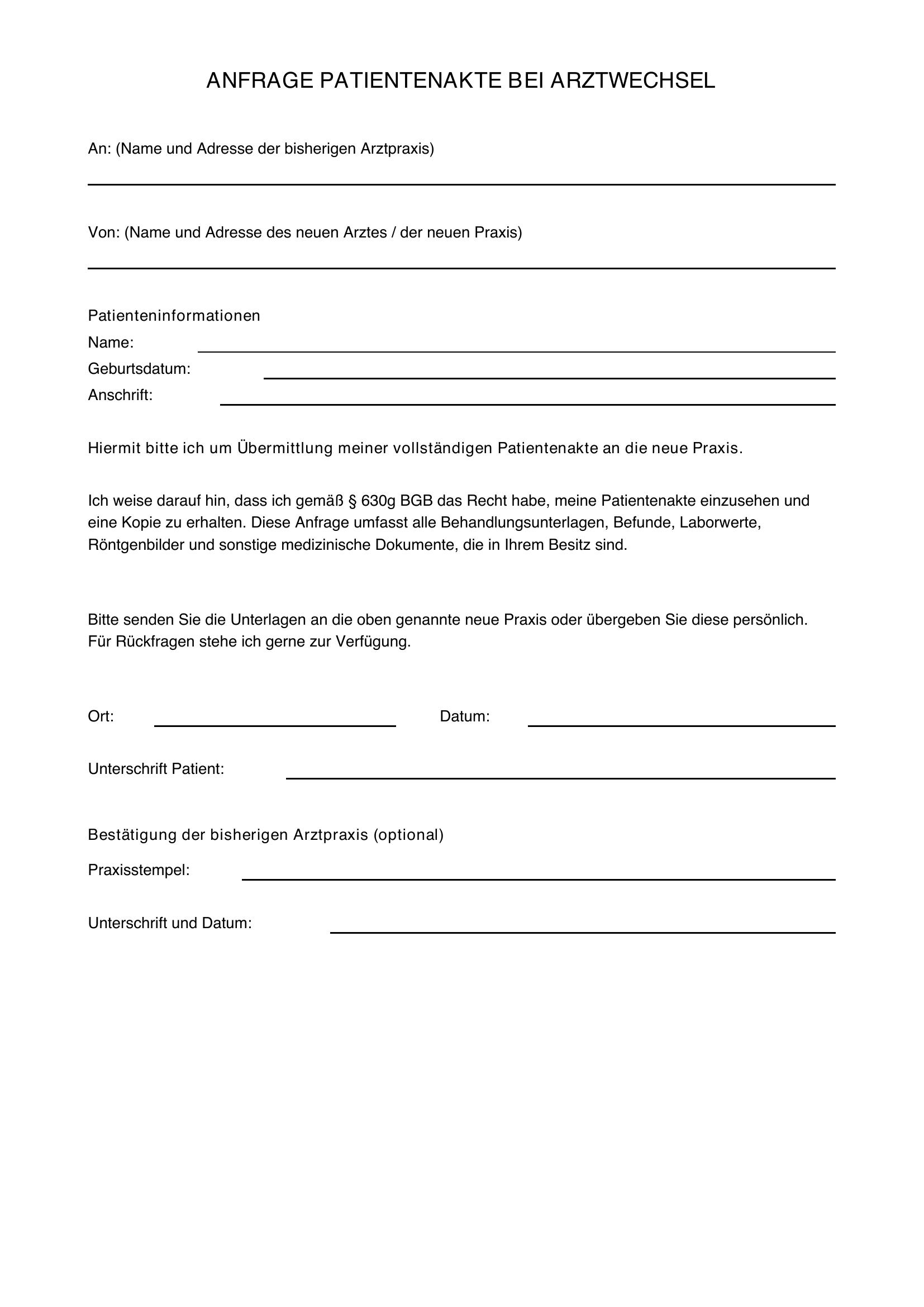 Patientenakte Anfordern Bei Arztwechsel Muster