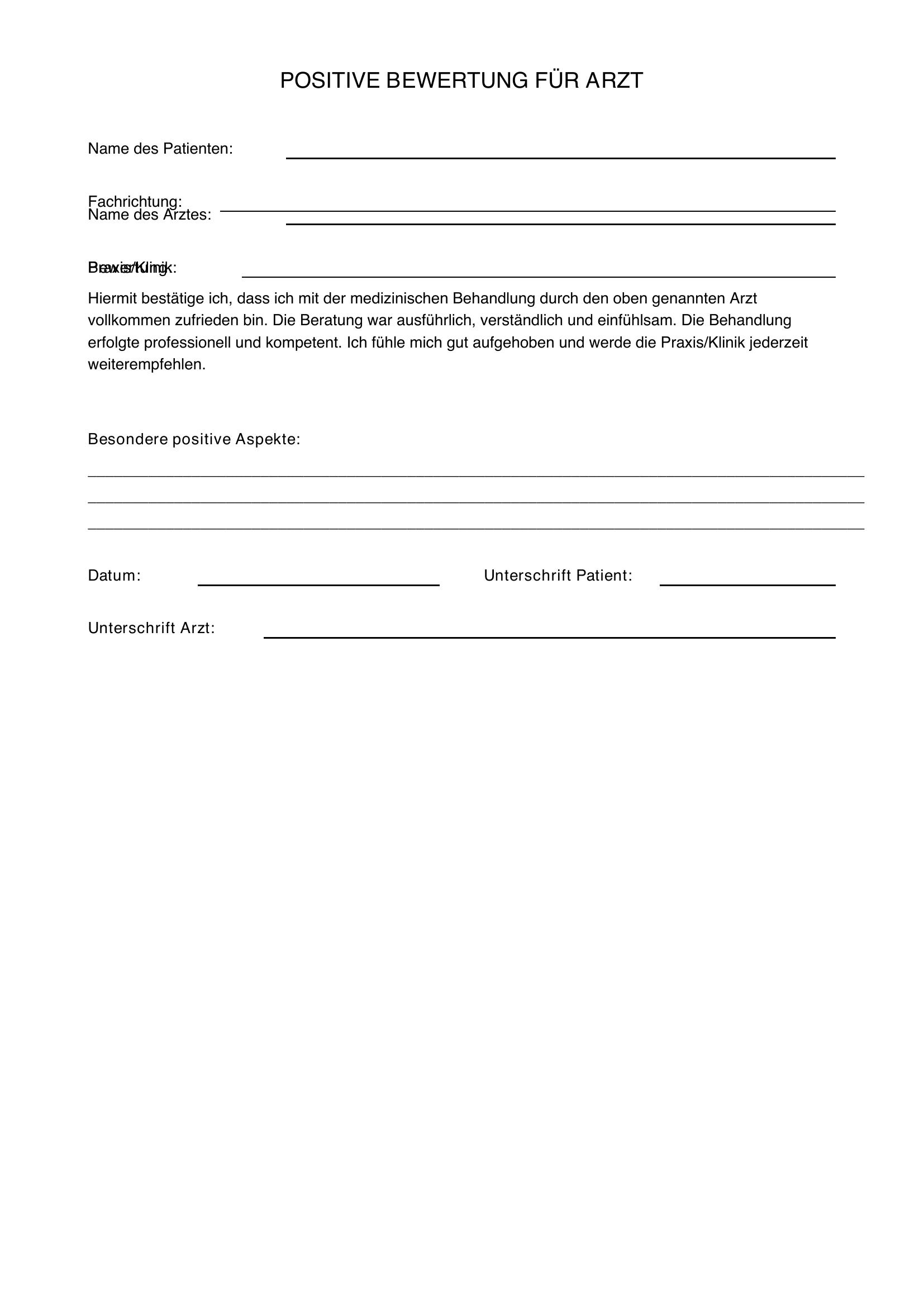 Positive Bewertung Arzt Beispiel