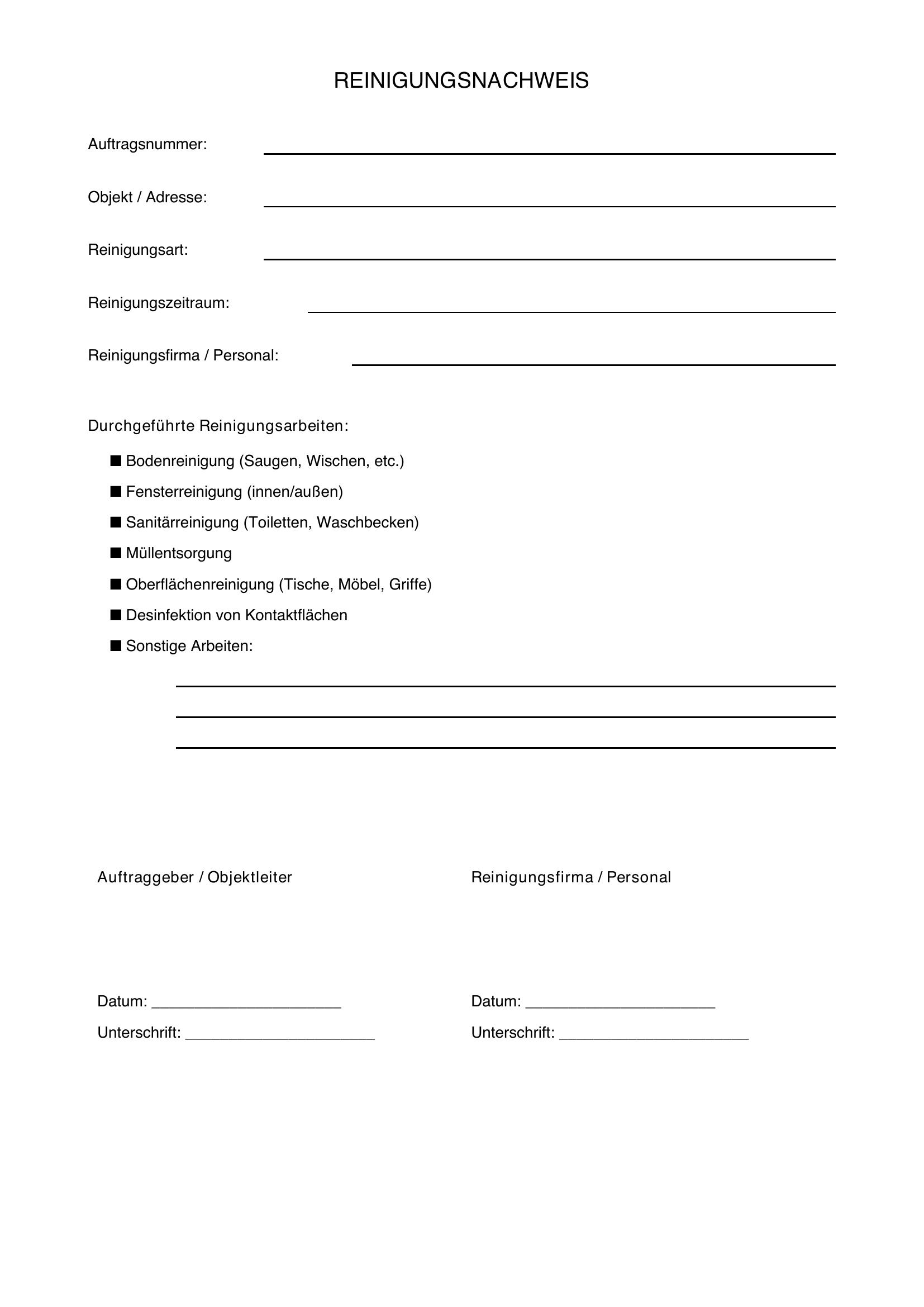 Reinigungsnachweis