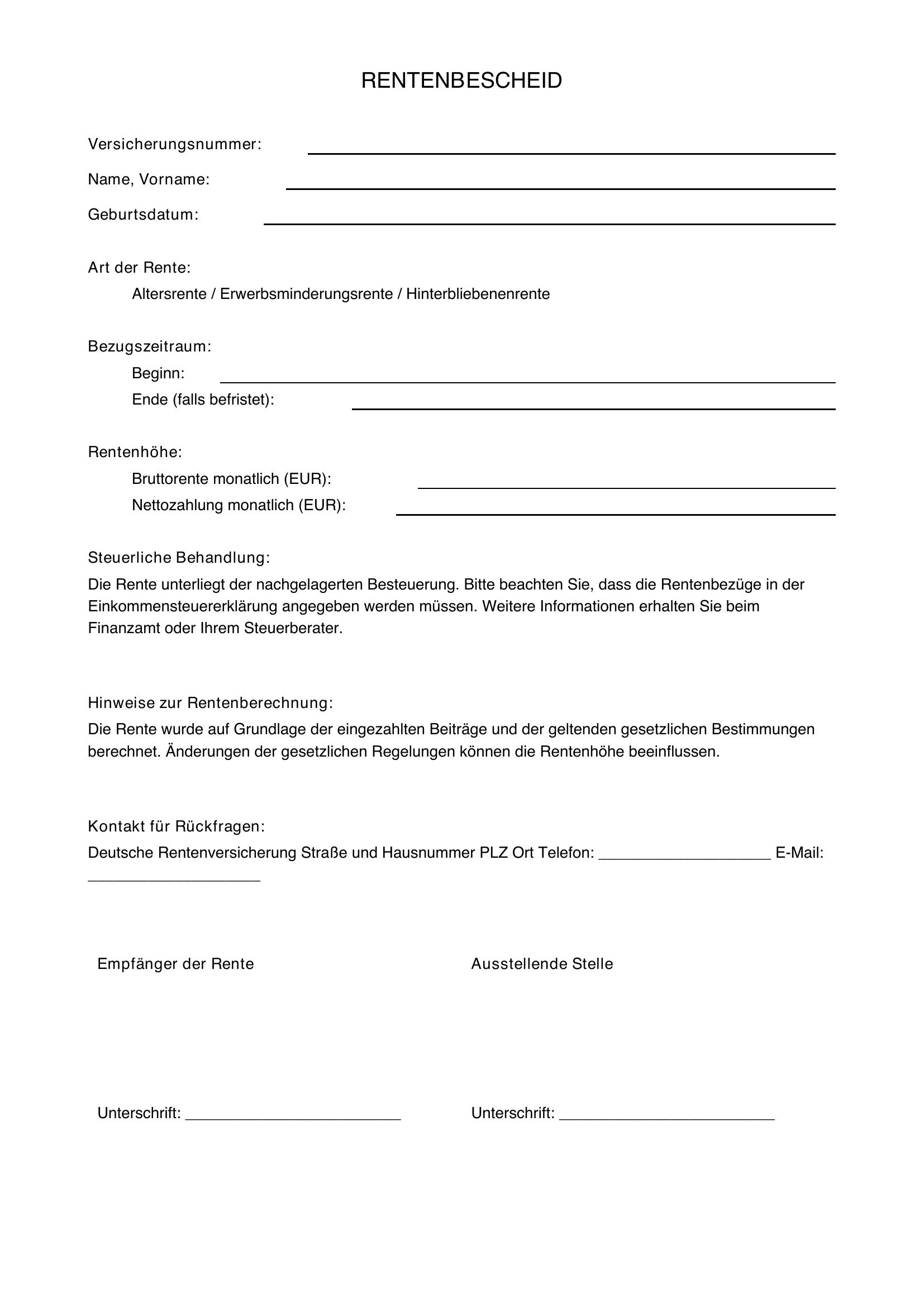 Rentenbescheid Muster