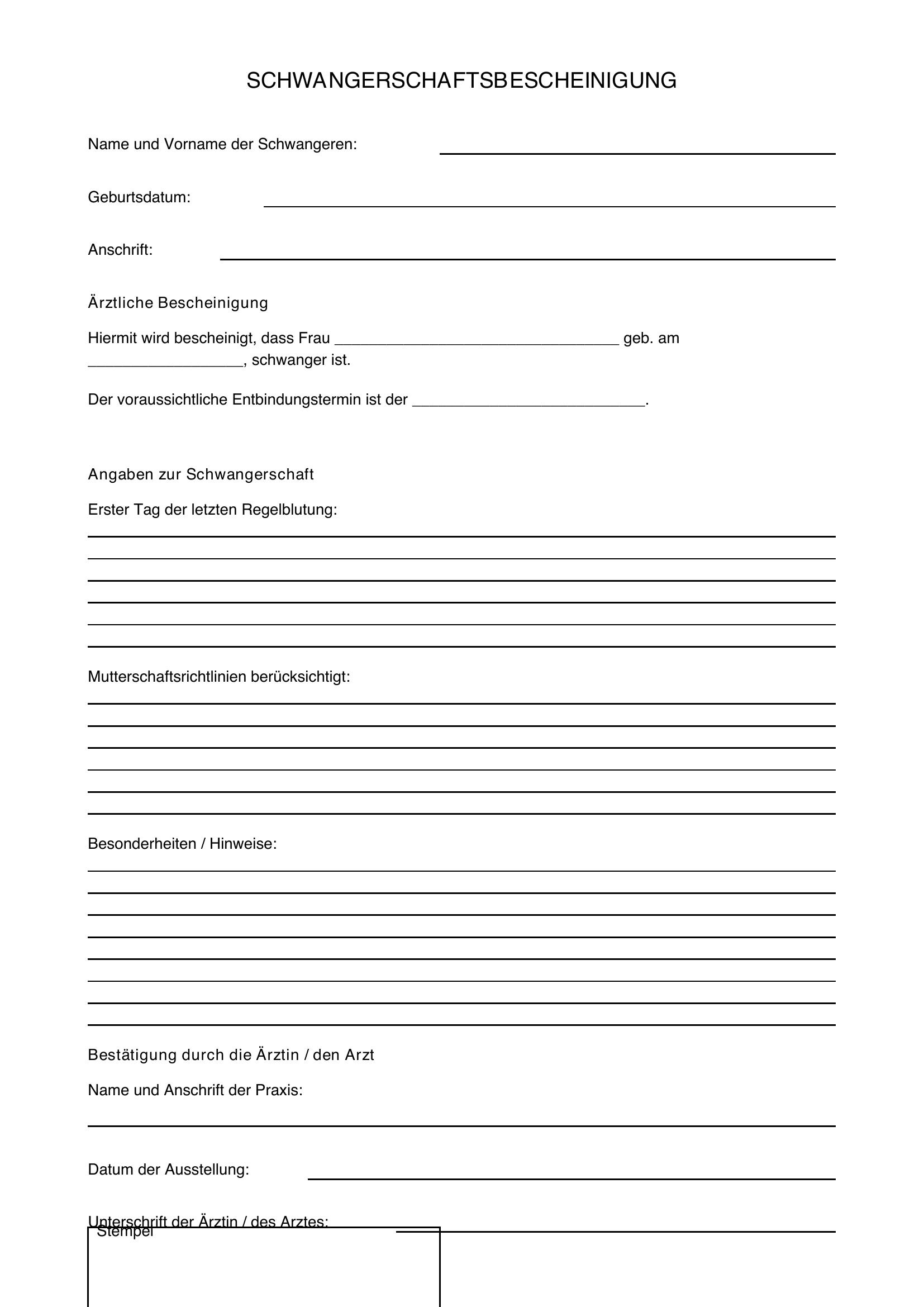 Schwangerschaftsbescheinigung Muster