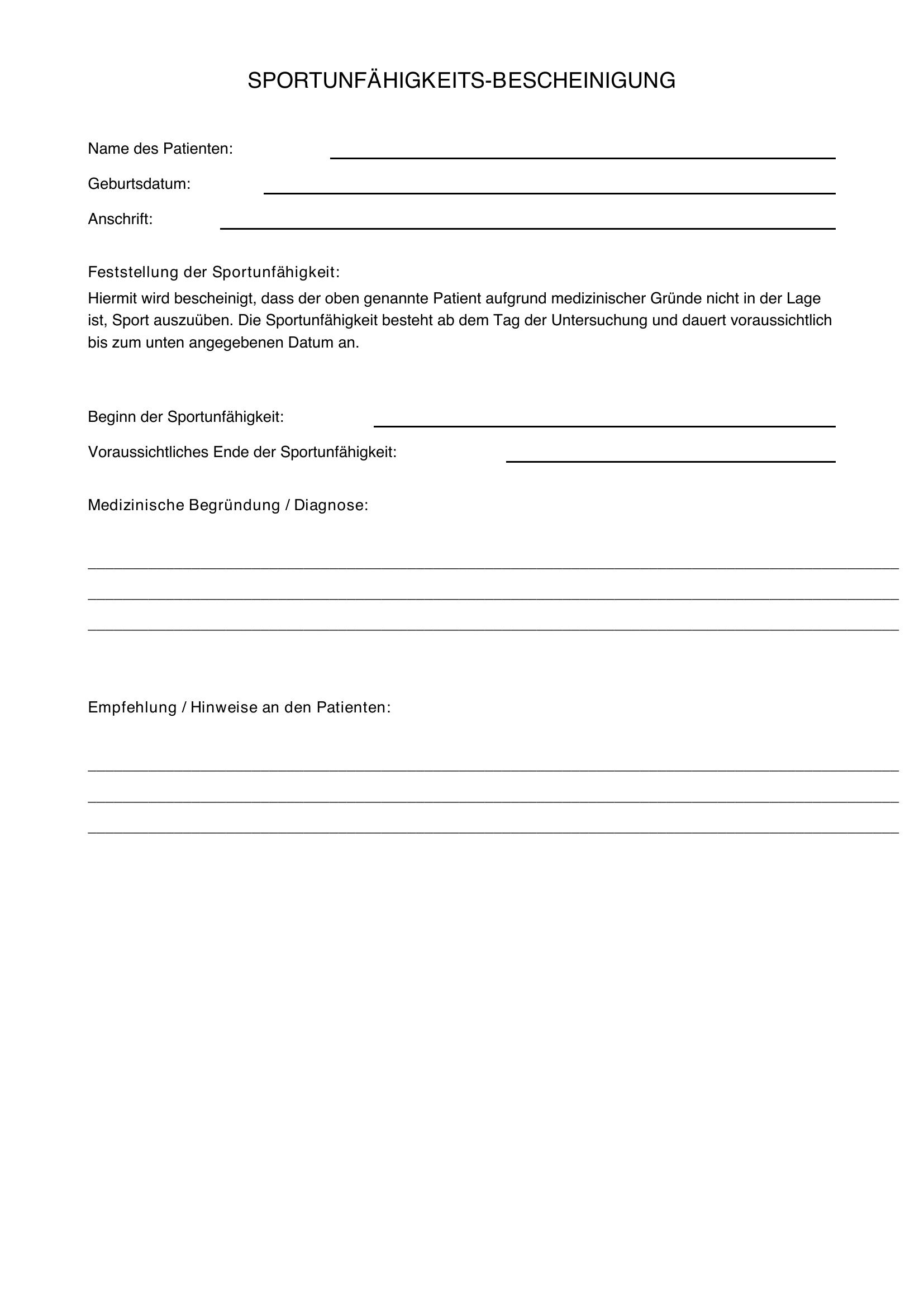 Sportunfähigkeitsbescheinigung