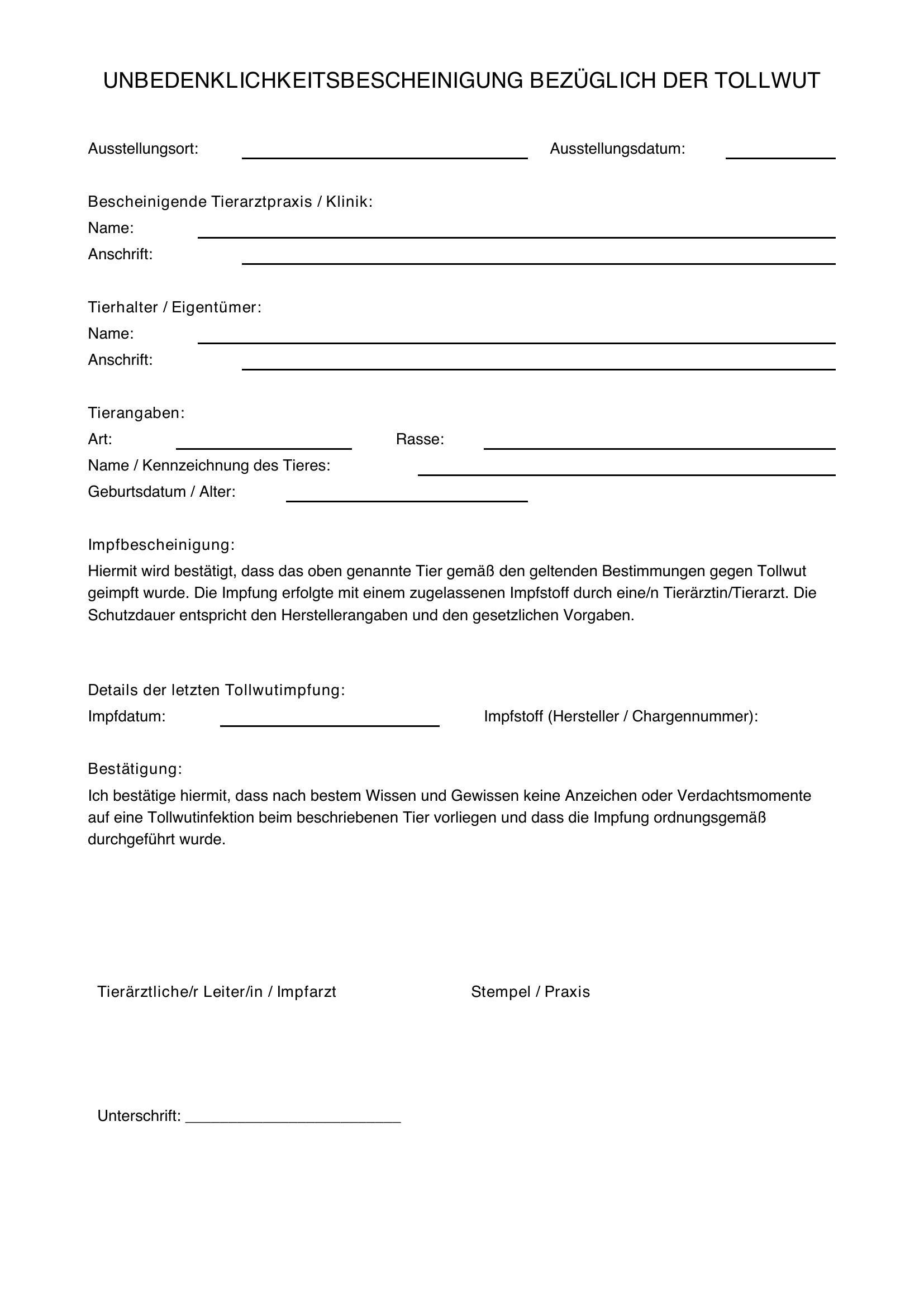 Tollwut Unbedenklichkeitsbescheinigung Deutschland