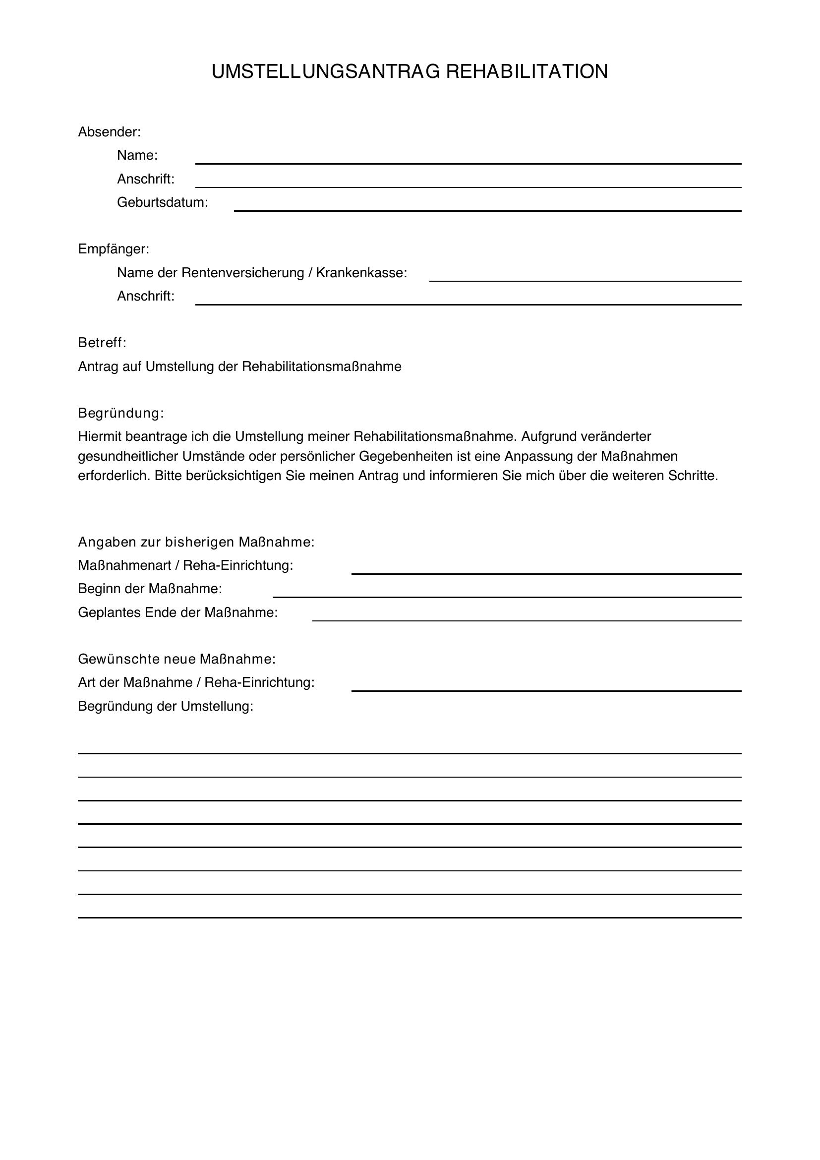 Umstellungsantrag Reha Musterbrief
