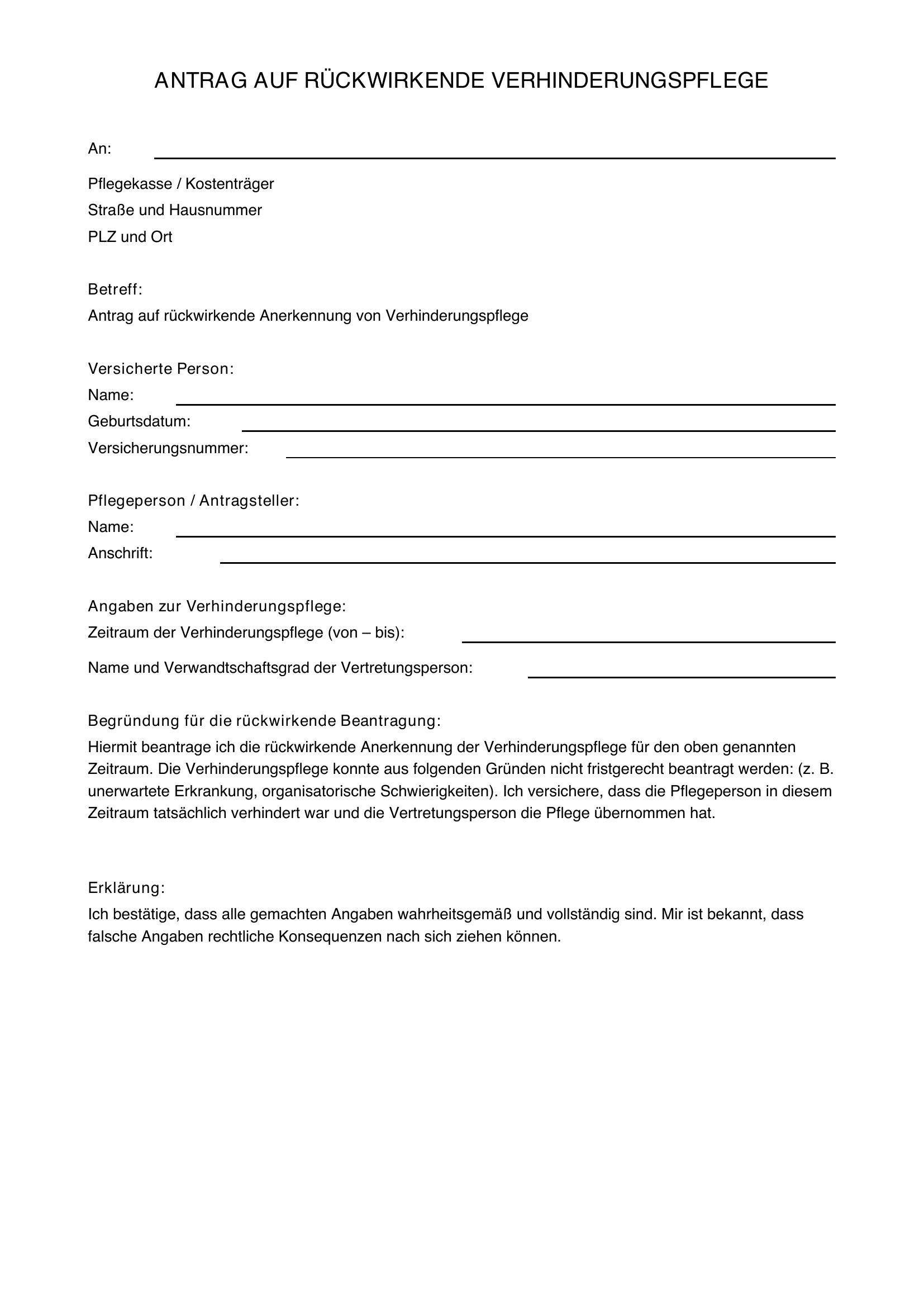 Verhinderungspflege Rückwirkend Beantragen Musterbrief