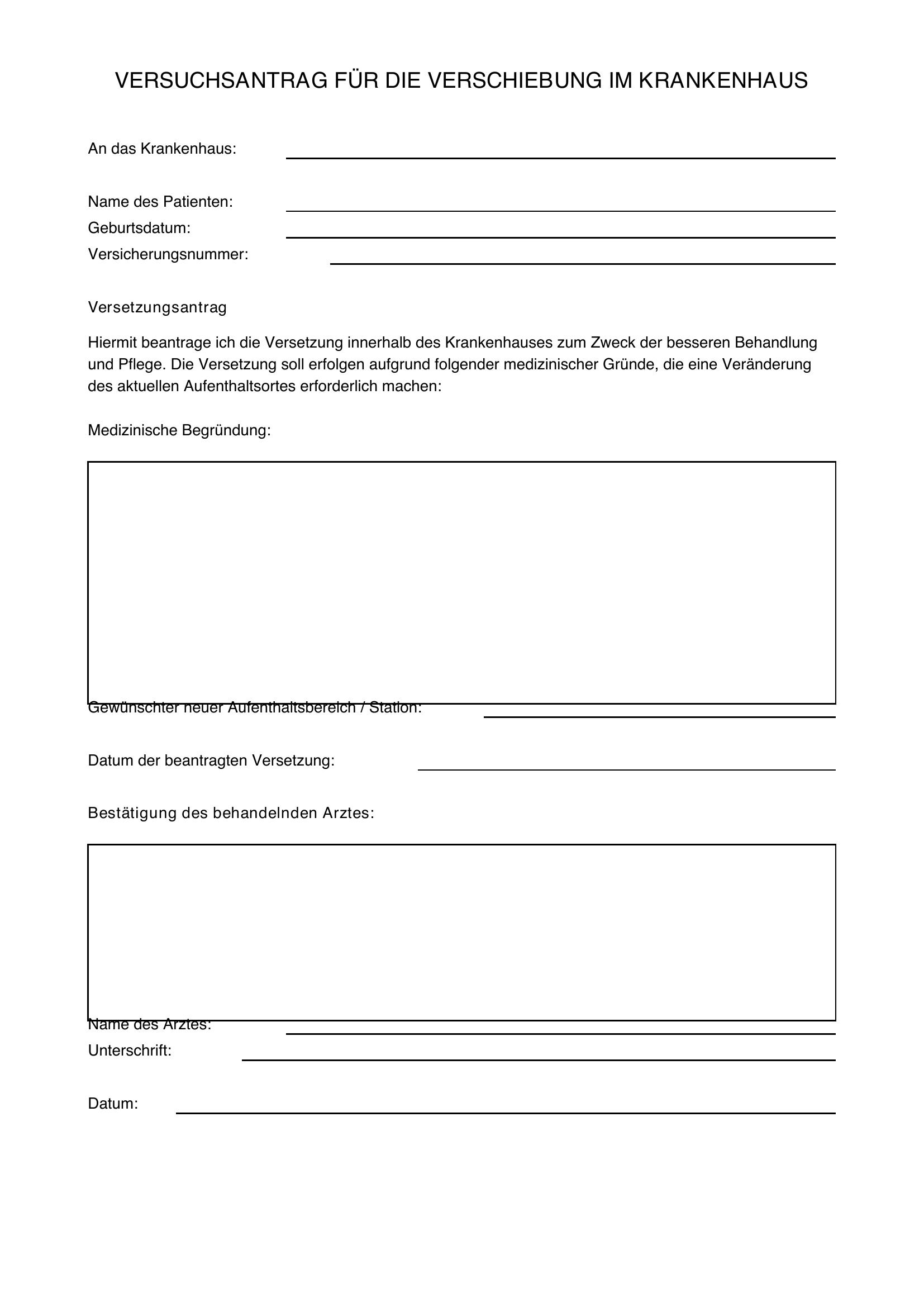 Versetzungsantrag Krankenhaus Muster